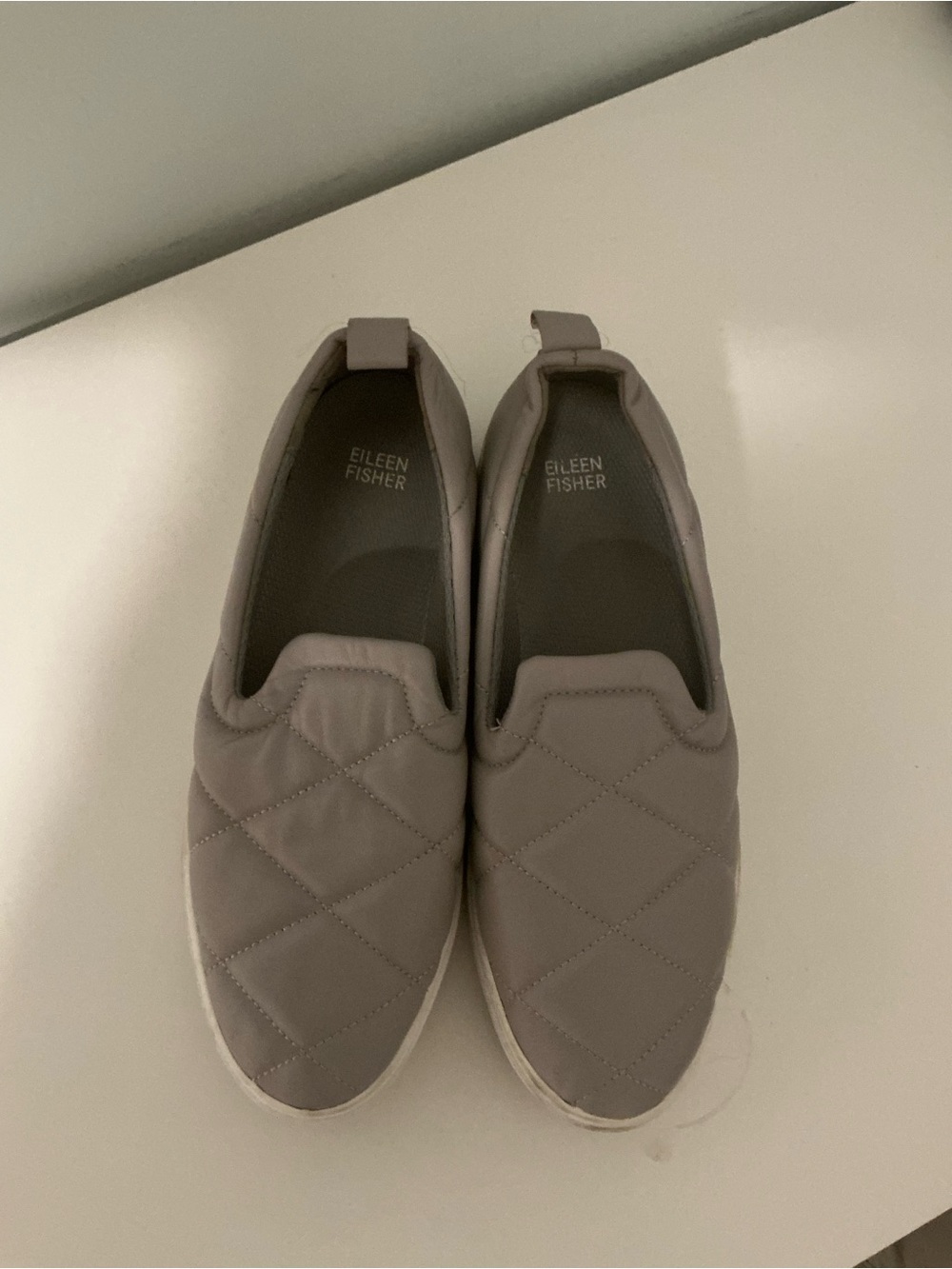 Eileen Fisher Quilted Slip-On Sneakers in Light Grey